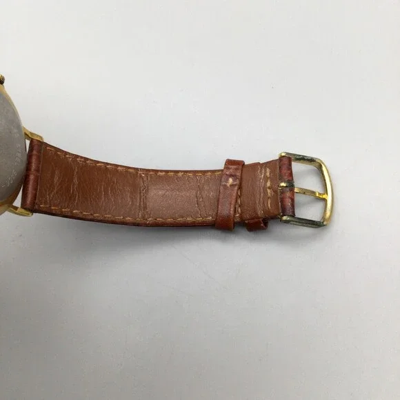 Vtg Rodania Watch Women 32mm Gold Tone Date Brown Leather Band New Battery - Picture 10 of 14